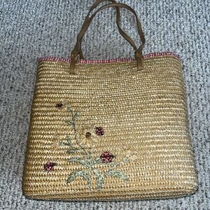 Cappelli Straworld Vintage Women's Beachy  Boho Tote Purse Ladybugs And Flowers